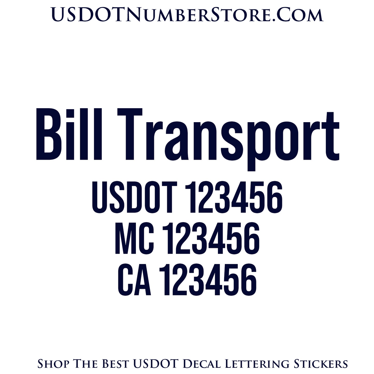 Transport Trucking Name with USDOT, MC & CA Number Decal Sticker Lettering | Set of 2