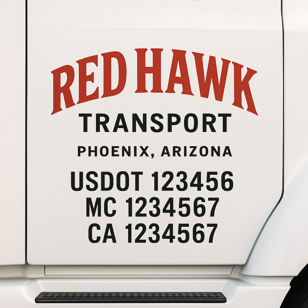 Custom Truck Door Decal Sticker Signs | Trucking or Business Name with City, USDOT, MC, CA Lettering Truck Signs