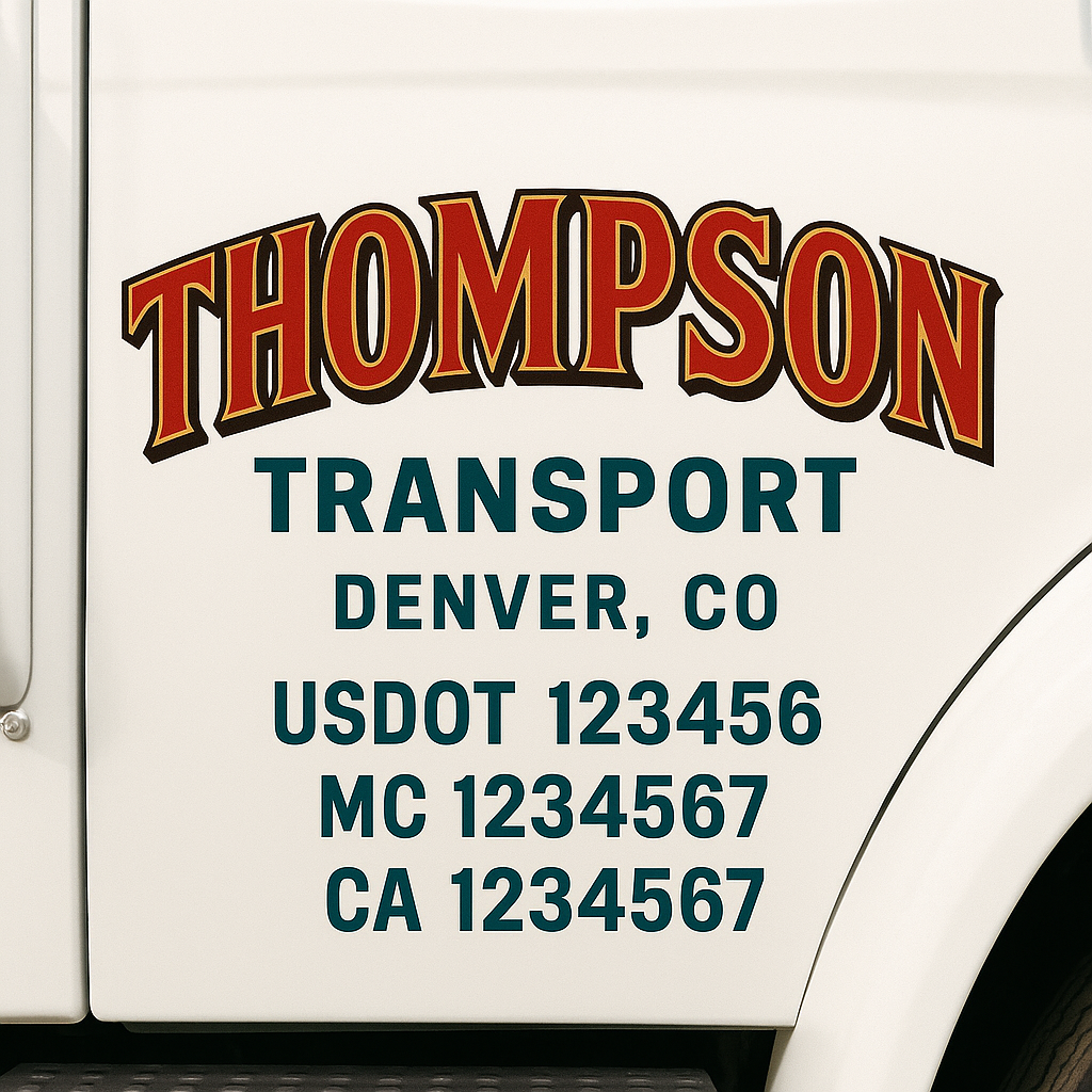Custom Truck Door Decal Sticker Signs | Trucking or Business Name with City, USDOT, MC, CA Lettering Truck Signs