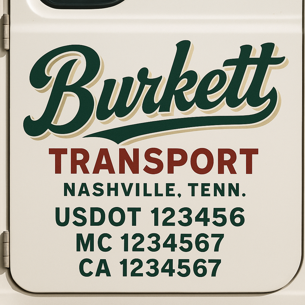 Custom Truck Door Decal Sticker Signs | Trucking or Business Name with City, USDOT, MC, CA Lettering Truck Signs