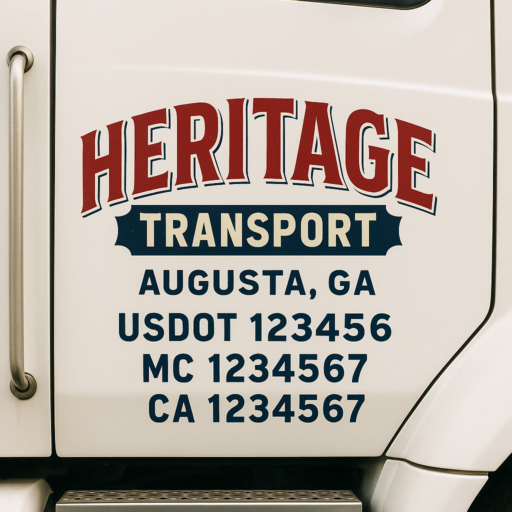 Custom Truck Door Decal Sticker Signs | Trucking or Business Name with City, USDOT, MC, CA Lettering Truck Signs