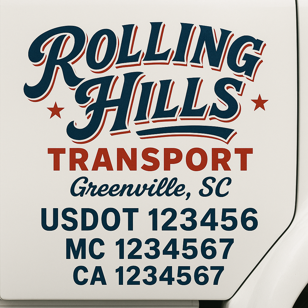 Custom Truck Door Decal Sticker Signs | Trucking or Business Name with City, USDOT, MC, CA Lettering Truck Signs