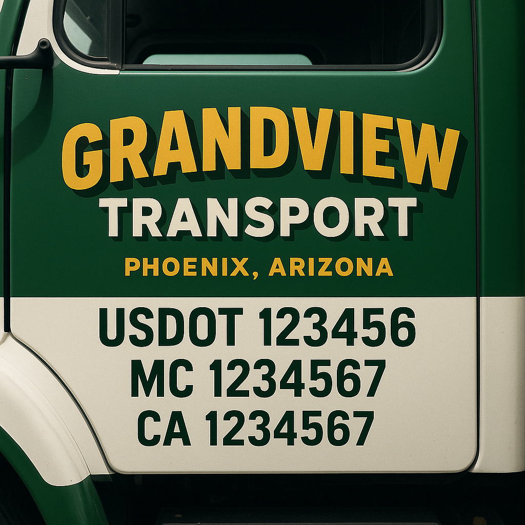 Custom Truck Door Decal Sticker Signs | Trucking or Business Name with City, USDOT, MC, CA Lettering Truck Signs