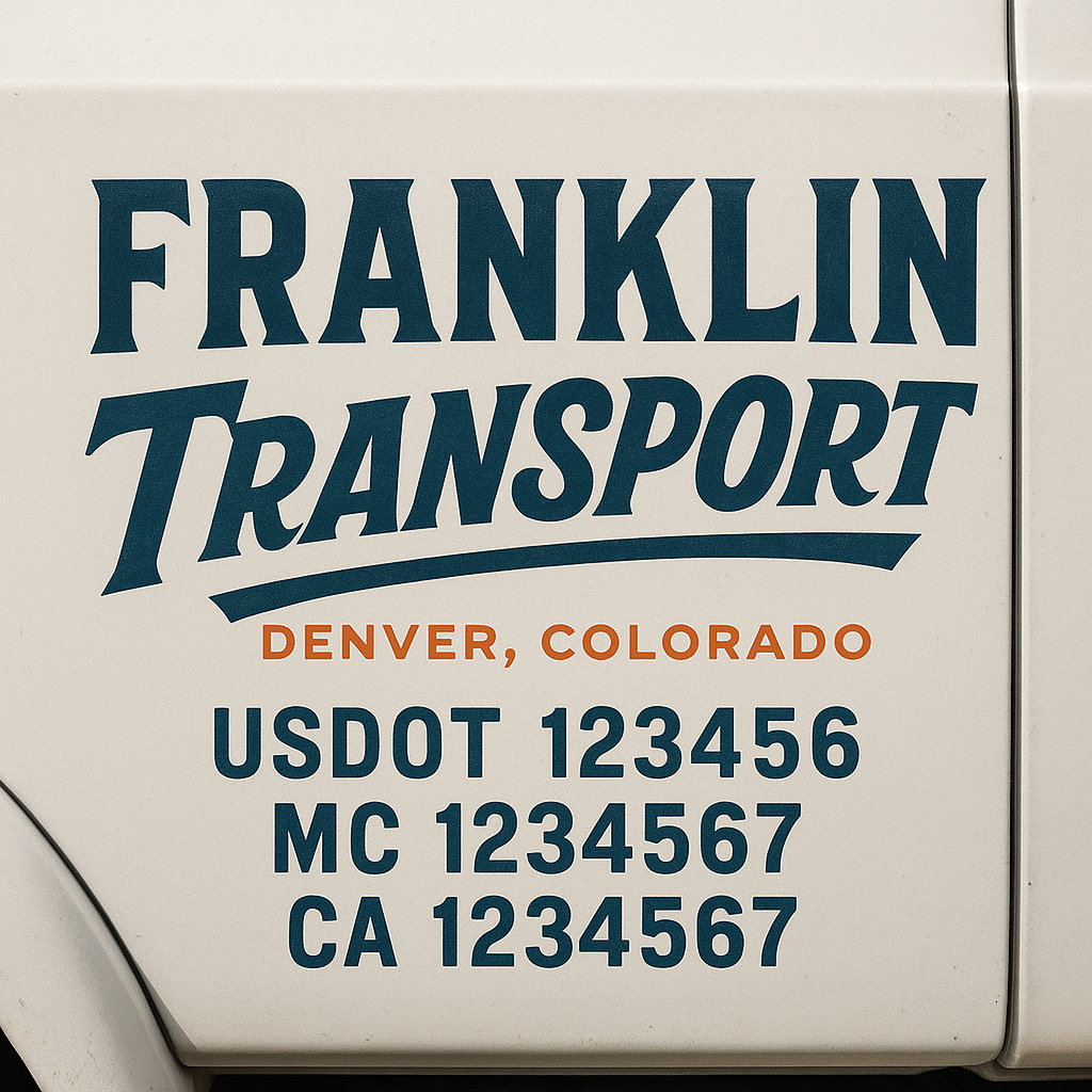 Custom Truck Door Decal Sticker Signs | Trucking or Business Name with City, USDOT, MC, CA Lettering Truck Signs