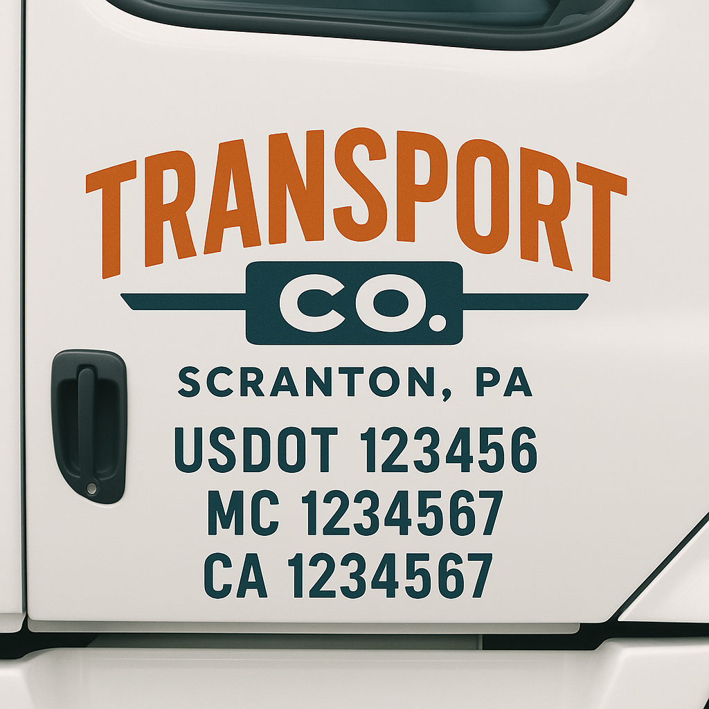 Custom Truck Door Decal Sticker Signs | Trucking or Business Name with City, USDOT, MC, CA Lettering Truck Signs