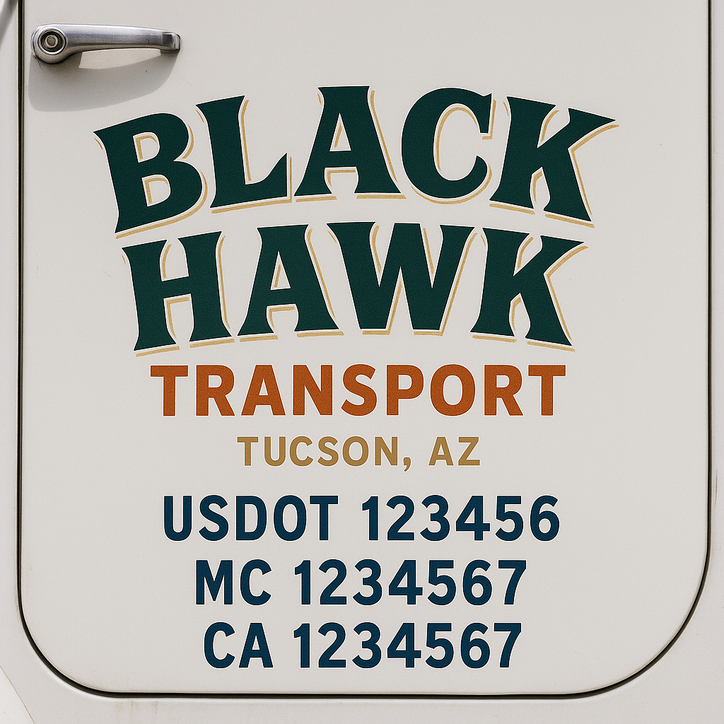 Custom Truck Door Decal Sticker Signs | Trucking or Business Name with City, USDOT, MC, CA Lettering Truck Signs
