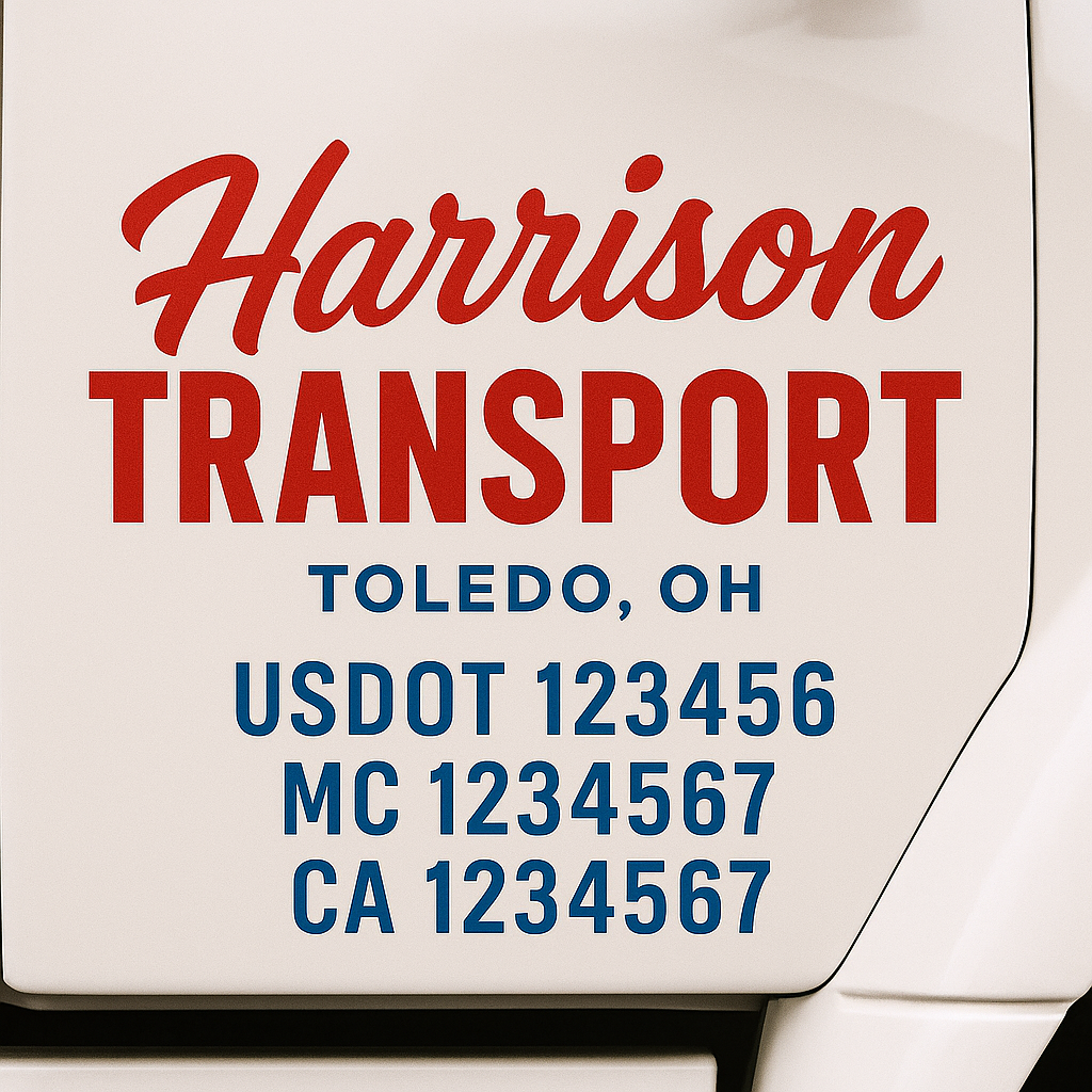 Custom Truck Door Decal Sticker Signs | Trucking or Business Name with City, USDOT, MC, CA Lettering Truck Signs