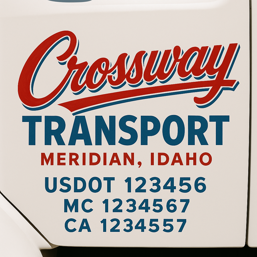 Trucking Door Decal With Name, City, USDOT, MC, CA, KYU, or Regulation Number Decal Stickers | Semi Truck US DOT Lettering Signs