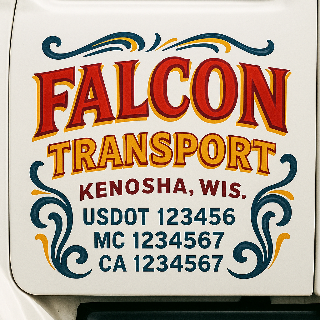 Trucking Door Decal With Name, City, USDOT, MC, CA, KYU, or Regulation Number Decal Stickers | Semi Truck US DOT Lettering Signs