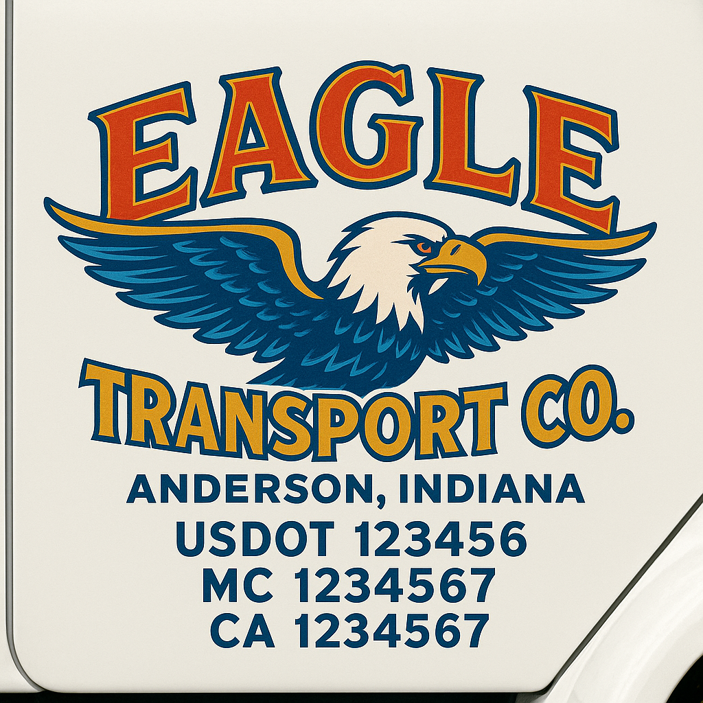 Trucking Door Decal With Name, City, USDOT, MC, CA, KYU, or Regulation Number Decal Stickers | Semi Truck US DOT Lettering Signs