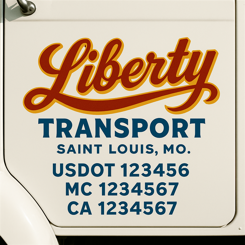 Trucking Door Decal With Name, City, USDOT, MC, CA, KYU, or Regulation Number Decal Stickers | Semi Truck US DOT Lettering Signs