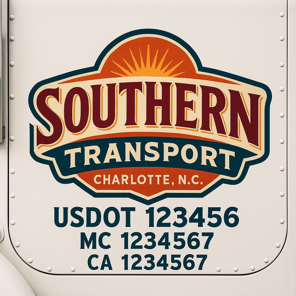 Trucking Door Decal With Name, City, USDOT, MC, CA, KYU, or Regulation Number Decal Stickers | Semi Truck US DOT Lettering Signs