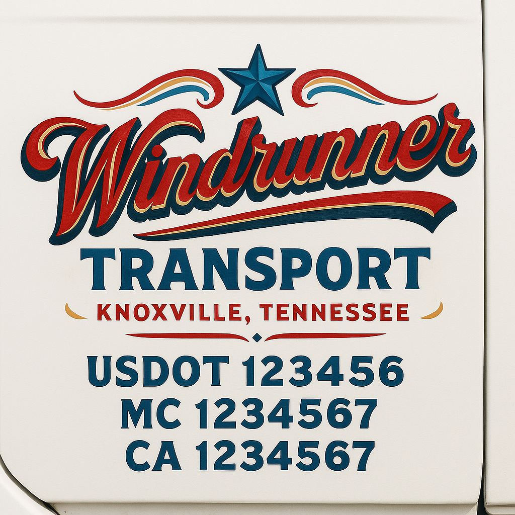 Trucking Door Decal With Name, City, USDOT, MC, CA, KYU, or Regulation Number Decal Stickers | Semi Truck US DOT Lettering Signs