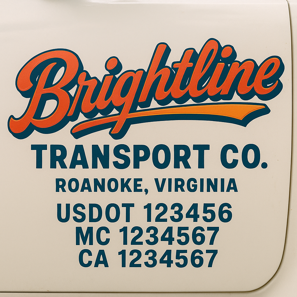 Trucking Door Decal With Name, City, USDOT, MC, CA, KYU, or Regulation Number Decal Stickers | Semi Truck US DOT Lettering Signs