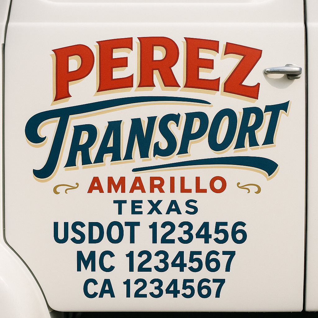 Trucking Door Decal With Name, City, USDOT, MC, CA, KYU, or Regulation Number Decal Stickers | Semi Truck US DOT Lettering Signs