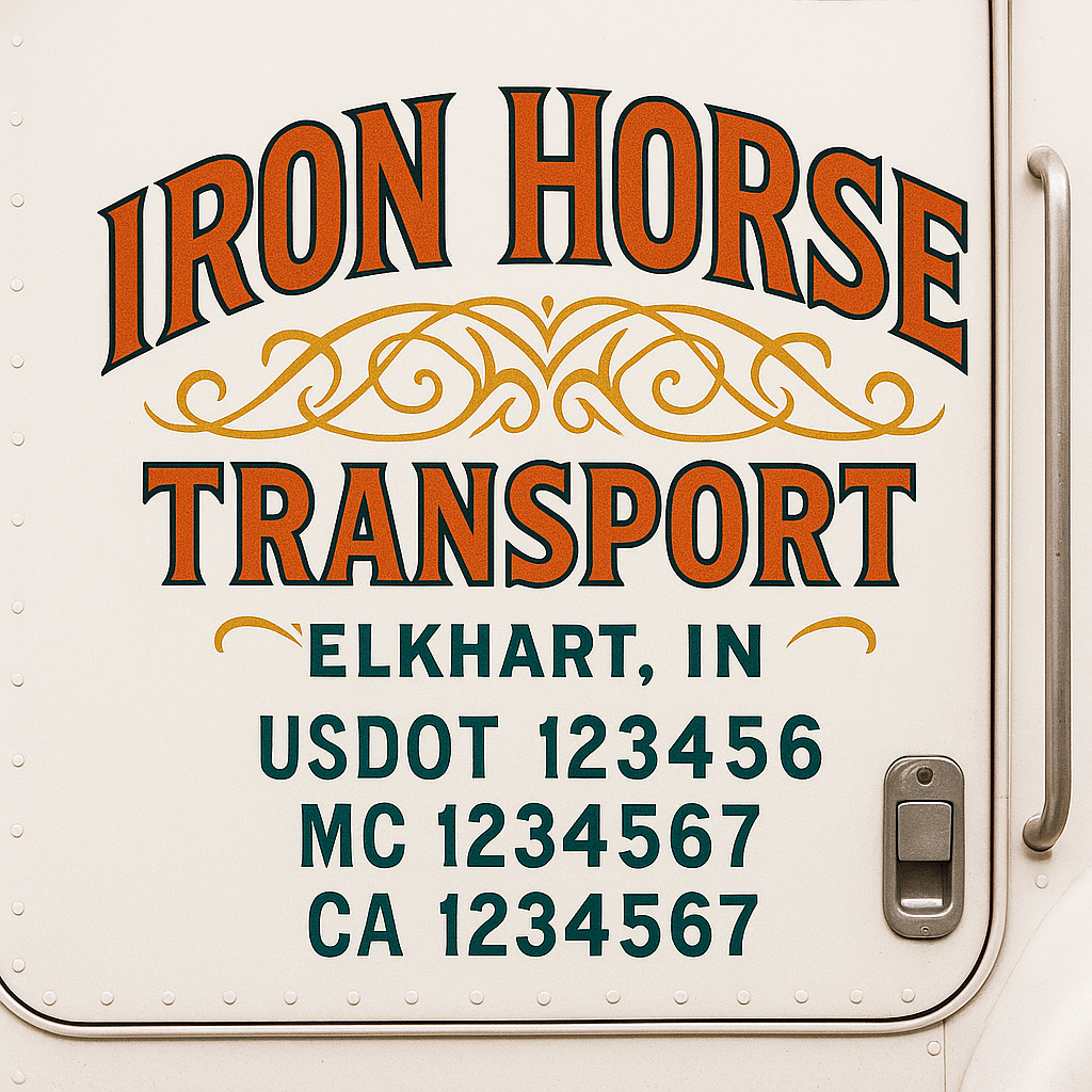 Trucking Door Decal With Name, City, USDOT, MC, CA, KYU, or Regulation Number Decal Stickers | Semi Truck US DOT Lettering Signs