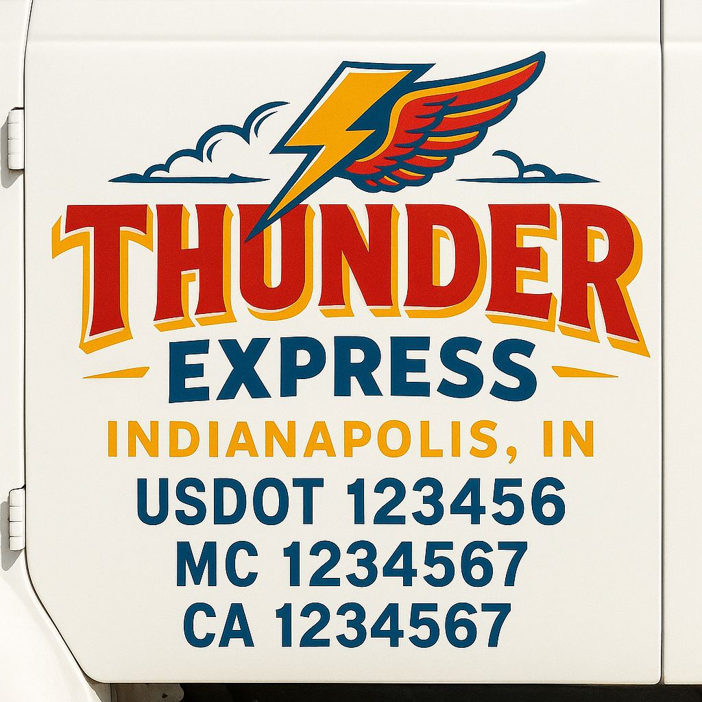 Trucking Door Decal With Name, City, USDOT, MC, CA, KYU, or Regulation Number Decal Stickers | Semi Truck US DOT Lettering Signs
