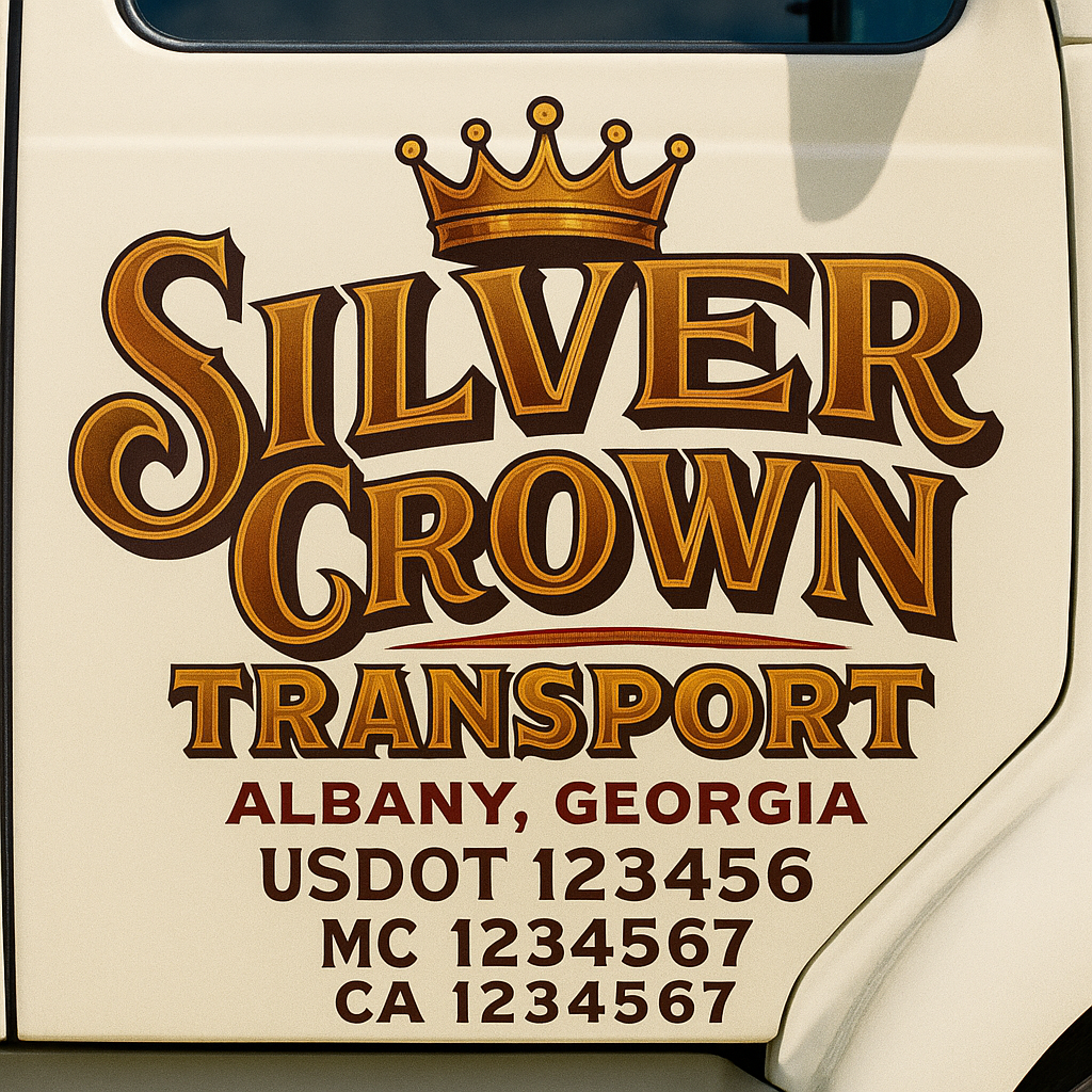 Trucking Door Decal With Name, City, USDOT, MC, CA, KYU, or Regulation Number Decal Stickers | Semi Truck US DOT Lettering Signs