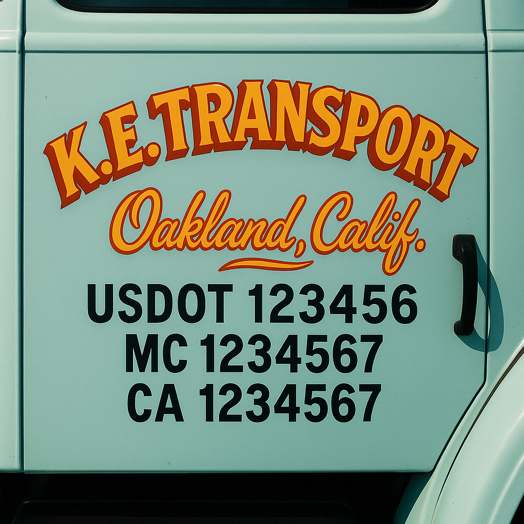 Trucking Door Decal With Name, City, USDOT, MC, CA, KYU, or Regulation Number Decal Stickers | Semi Truck US DOT Lettering Signs