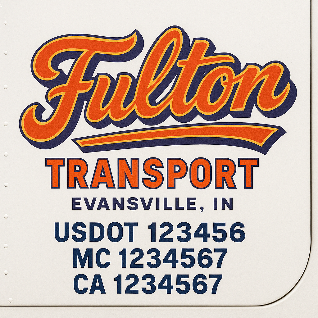 Trucking Door Decal With Name, City, USDOT, MC, CA, KYU, or Regulation Number Decal Stickers | Semi Truck US DOT Lettering Signs