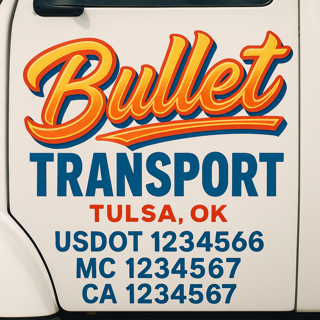 Trucking Door Decal With Name, City, USDOT, MC, CA, KYU, or Regulation Number Decal Stickers | Semi Truck US DOT Lettering Signs