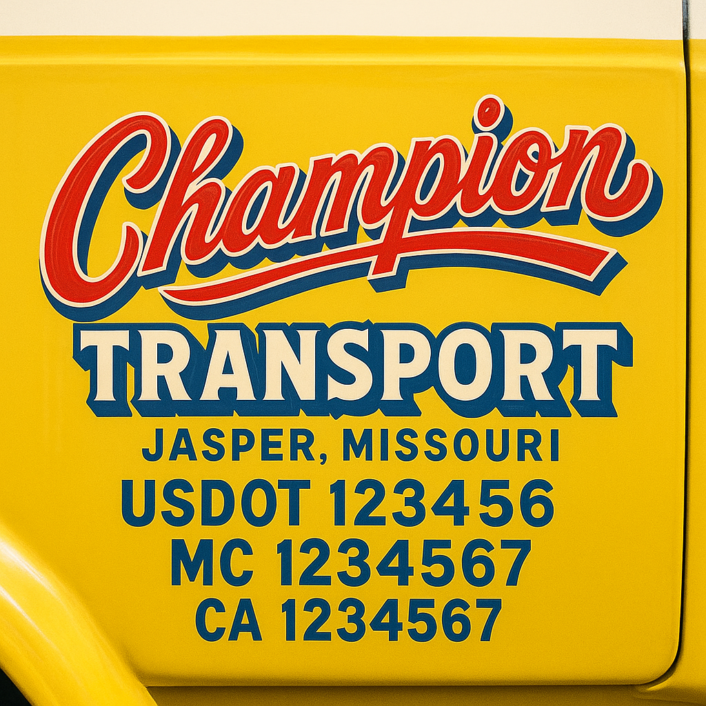 Trucking Door Decal With Name, City, USDOT, MC, CA, KYU, or Regulation Number Decal Stickers | Semi Truck US DOT Lettering Signs