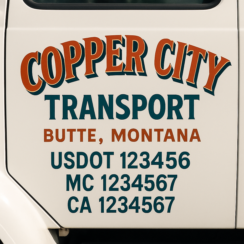Trucking Door Decal With Name, City, USDOT, MC, CA, KYU, or Regulation Number Decal Stickers | Semi Truck US DOT Lettering Signs