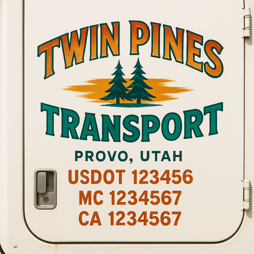 Trucking Door Decal With Name, City, USDOT, MC, CA, KYU, or Regulation Number Decal Stickers | Semi Truck US DOT Lettering Signs