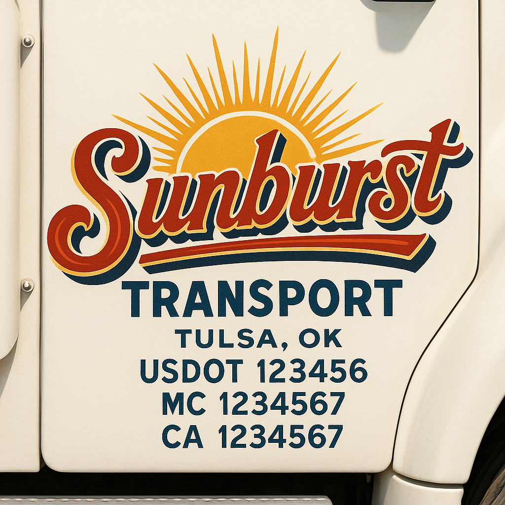 Trucking Door Decal With Name, City, USDOT, MC, CA, KYU, or Regulation Number Decal Stickers | Semi Truck US DOT Lettering Signs