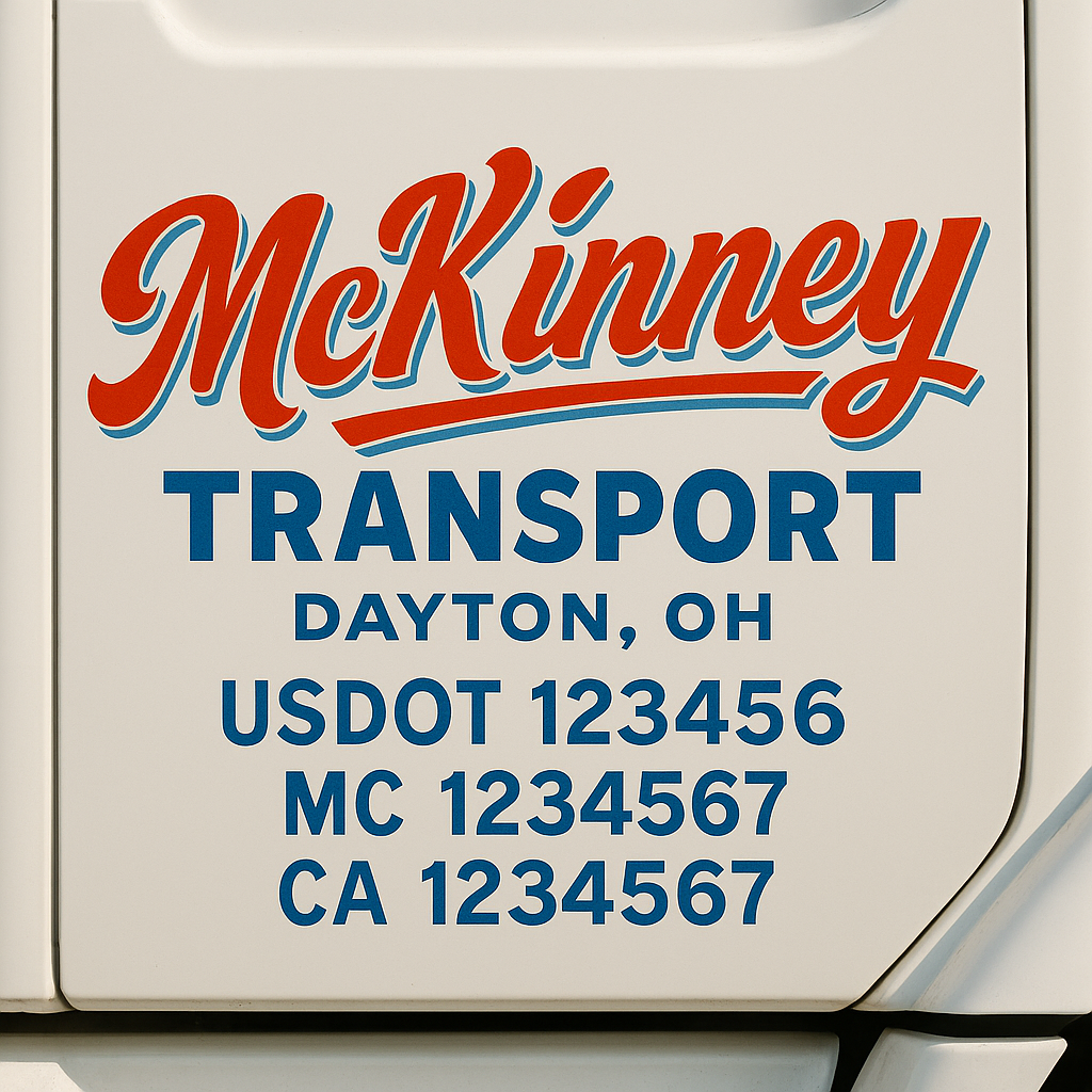 Trucking Door Decal With Name, City, USDOT, MC, CA, KYU, or Regulation Number Decal Stickers | Semi Truck US DOT Lettering Signs