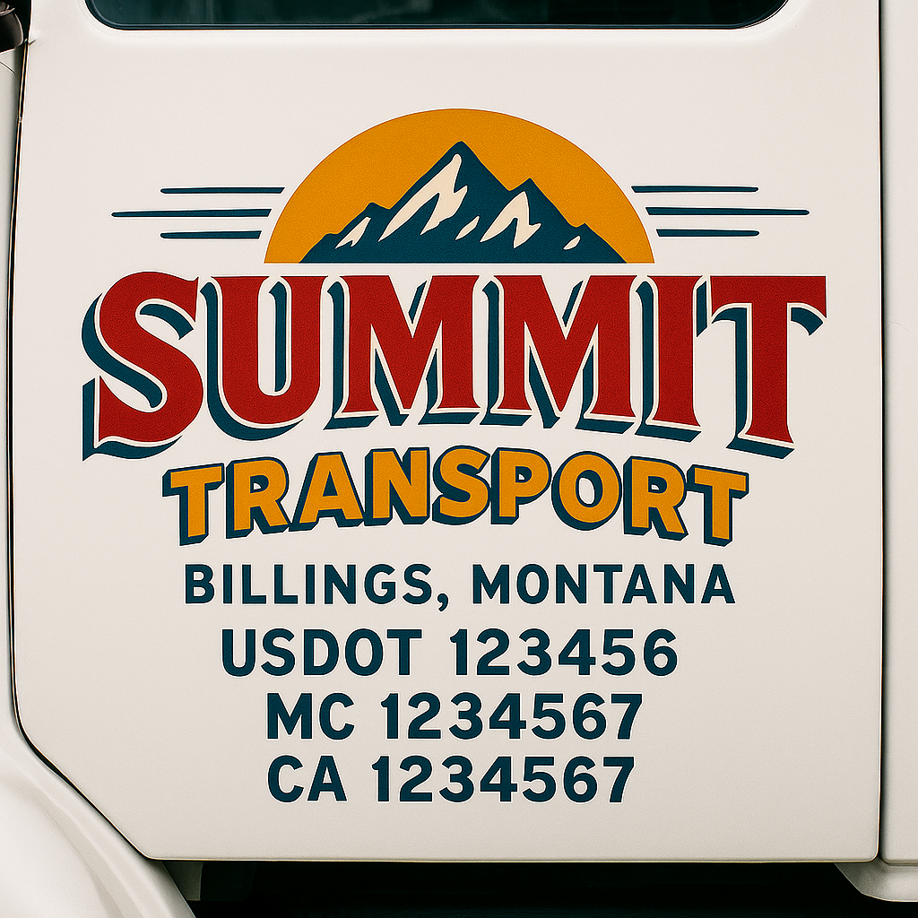 Trucking Door Decal With Name, City, USDOT, MC, CA, KYU, or Regulation Number Decal Stickers | Semi Truck US DOT Lettering Signs