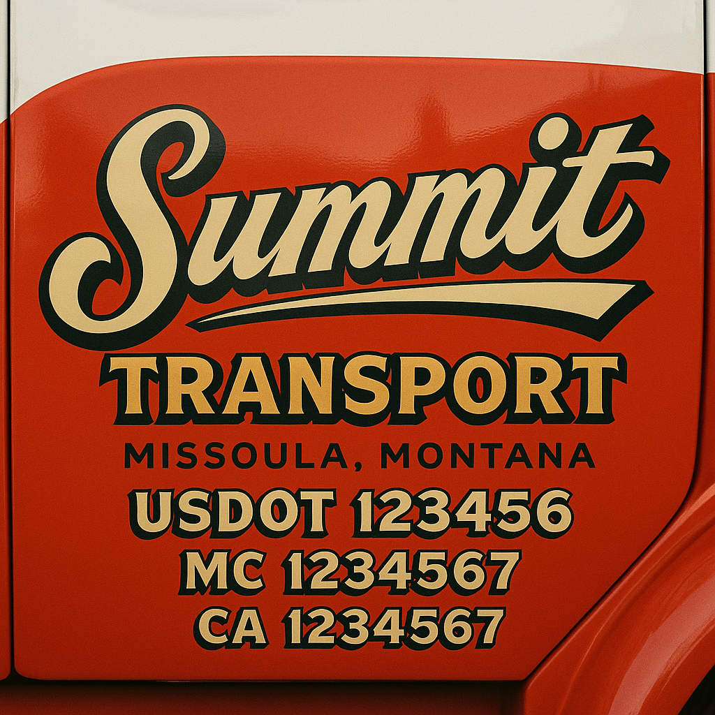 Trucking Door Decal With Name, City, USDOT, MC, CA, KYU, or Regulation Number Decal Stickers | Semi Truck US DOT Lettering Signs