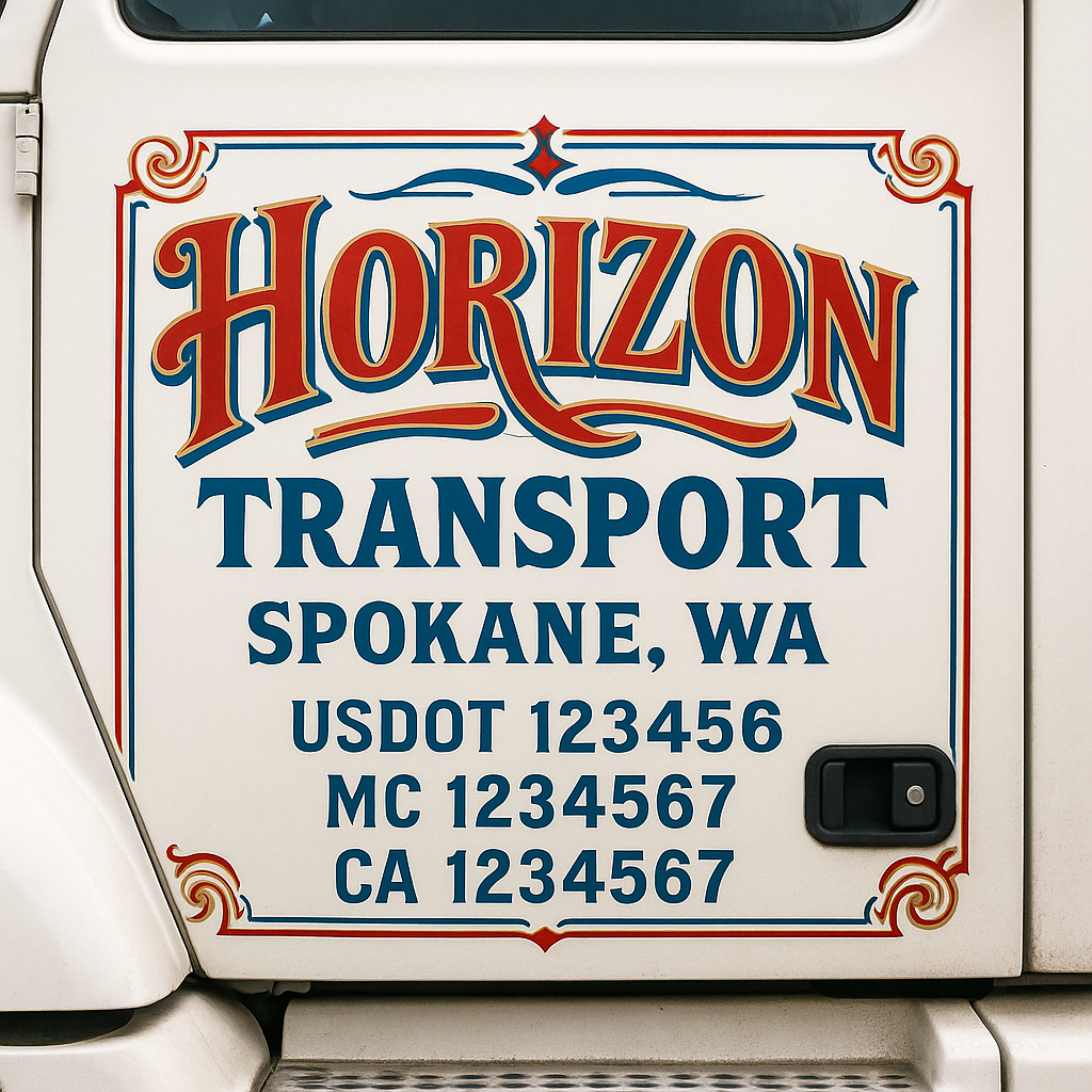 Trucking Door Decal With Name, City, USDOT, MC, CA, KYU, or Regulation Number Decal Stickers | Semi Truck US DOT Lettering Signs