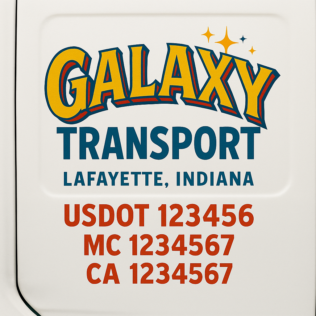 Trucking Door Decal With Name, City, USDOT, MC, CA, KYU, or Regulation Number Decal Stickers | Semi Truck US DOT Lettering Signs