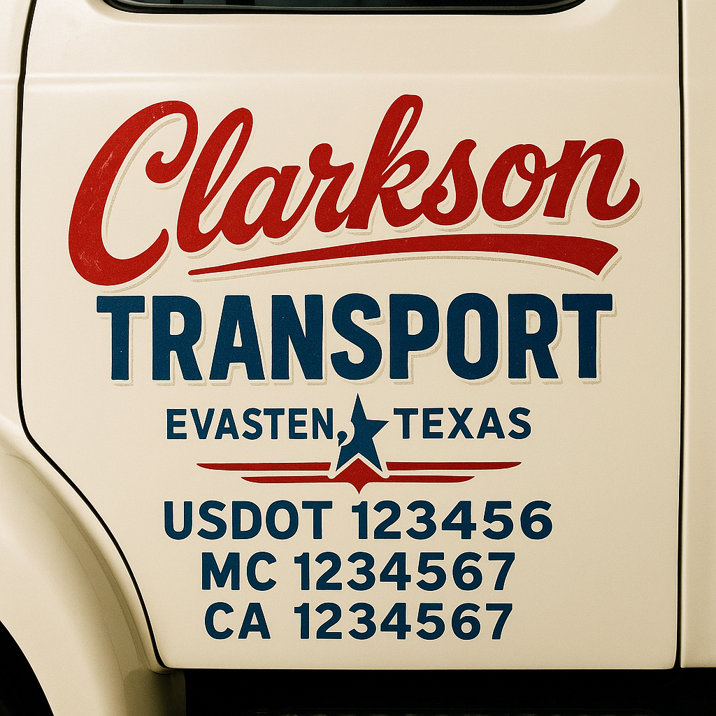Trucking Door Decal With Name, City, USDOT, MC, CA, KYU, or Regulation Number Decal Stickers | Semi Truck US DOT Lettering Signs