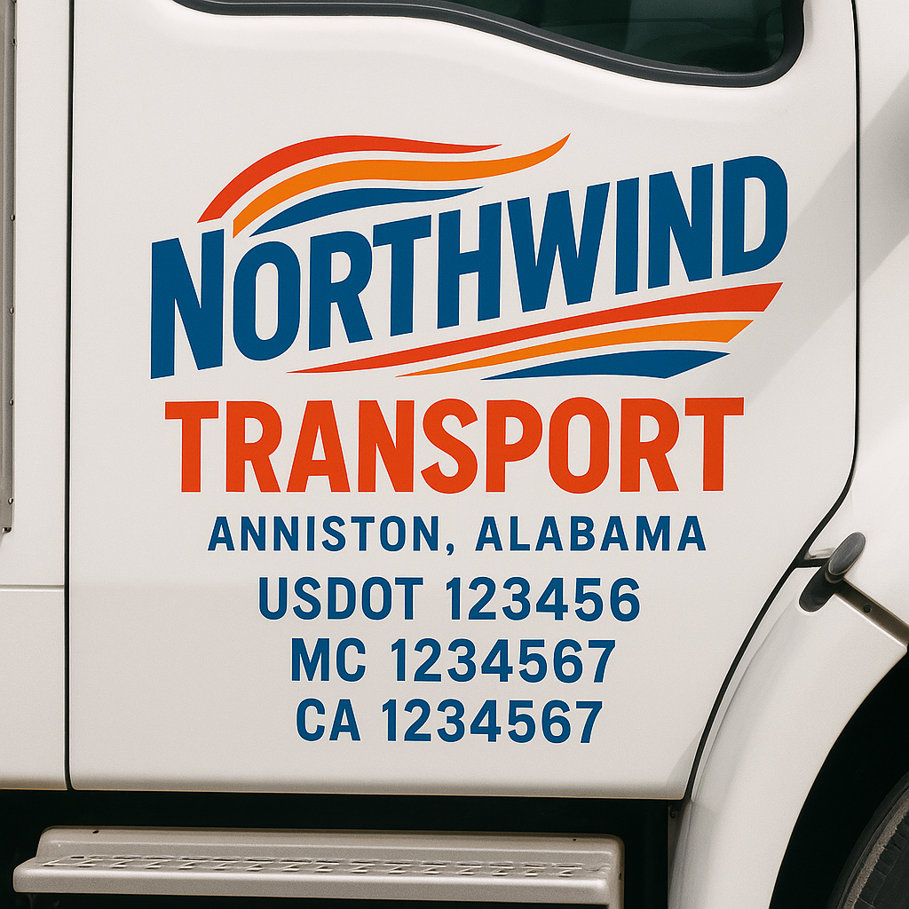 Trucking Door Decal With Name, City, USDOT, MC, CA, KYU, or Regulation Number Decal Stickers | Semi Truck US DOT Lettering Signs
