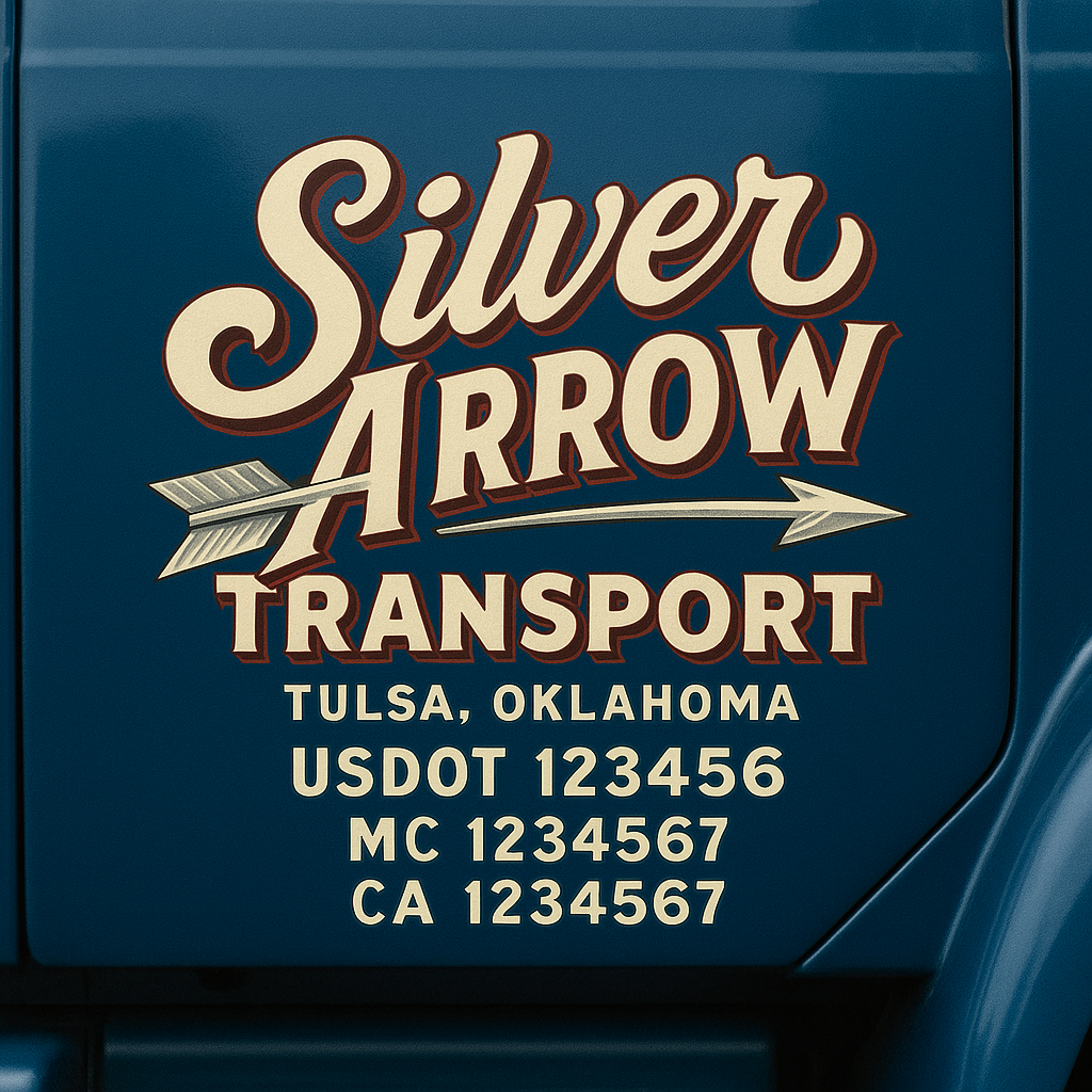 Trucking Door Decal With Name, City, USDOT, MC, CA, KYU, or Regulation Number Decal Stickers | Semi Truck US DOT Lettering Signs