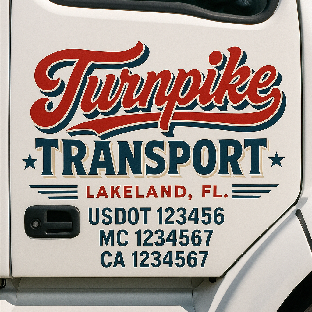 Trucking Door Decal With Name, City, USDOT, MC, CA, KYU, or Regulation Number Decal Stickers | Semi Truck US DOT Lettering Signs