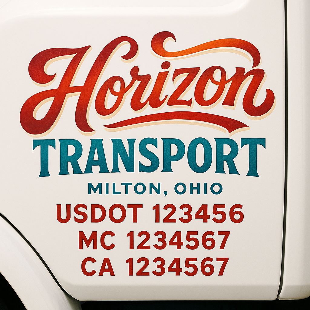 Trucking Door Decal With Name, City, USDOT, MC, CA, KYU, or Regulation Number Decal Stickers | Semi Truck US DOT Lettering Signs