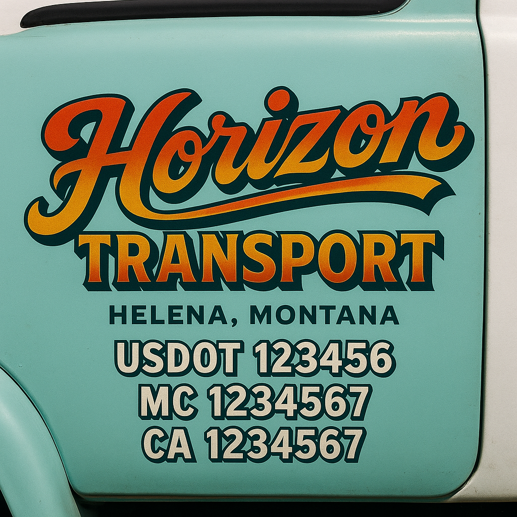 Trucking Door Decal With Name, City, USDOT, MC, CA, KYU, or Regulation Number Decal Stickers | Semi Truck US DOT Lettering Signs