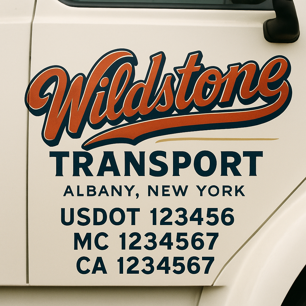 Trucking Door Decal With Name, City, USDOT, MC, CA, KYU, or Regulation Number Decal Stickers | Semi Truck US DOT Lettering Signs
