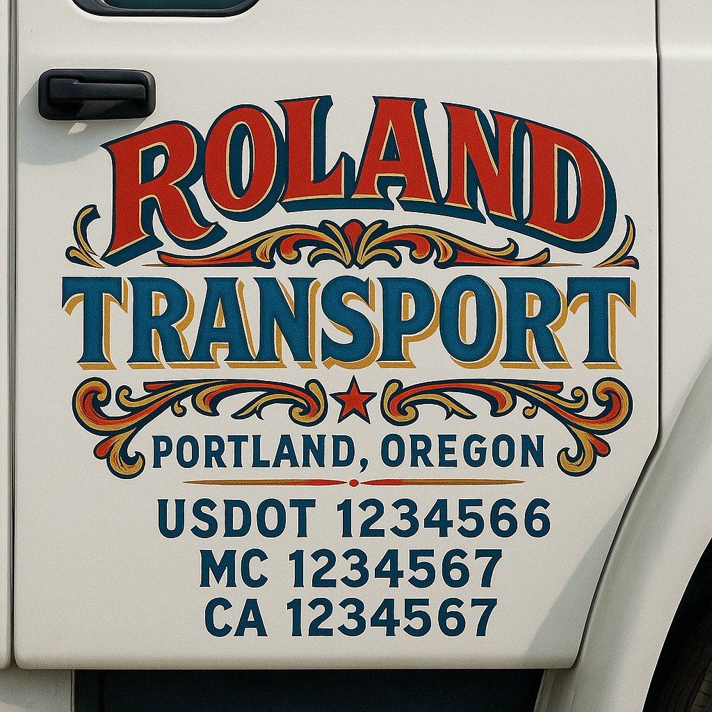 Trucking Door Decal With Name, City, USDOT, MC, CA, KYU, or Regulation Number Decal Stickers | Semi Truck US DOT Lettering Signs