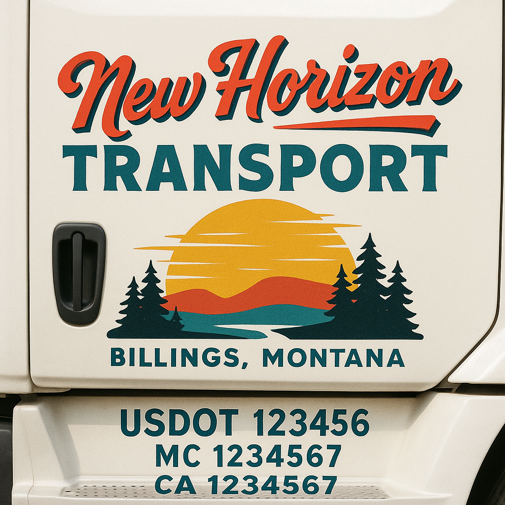 Trucking Door Decal With Name, City, USDOT, MC, CA, KYU, or Regulation Number Decal Stickers | Semi Truck US DOT Lettering Signs