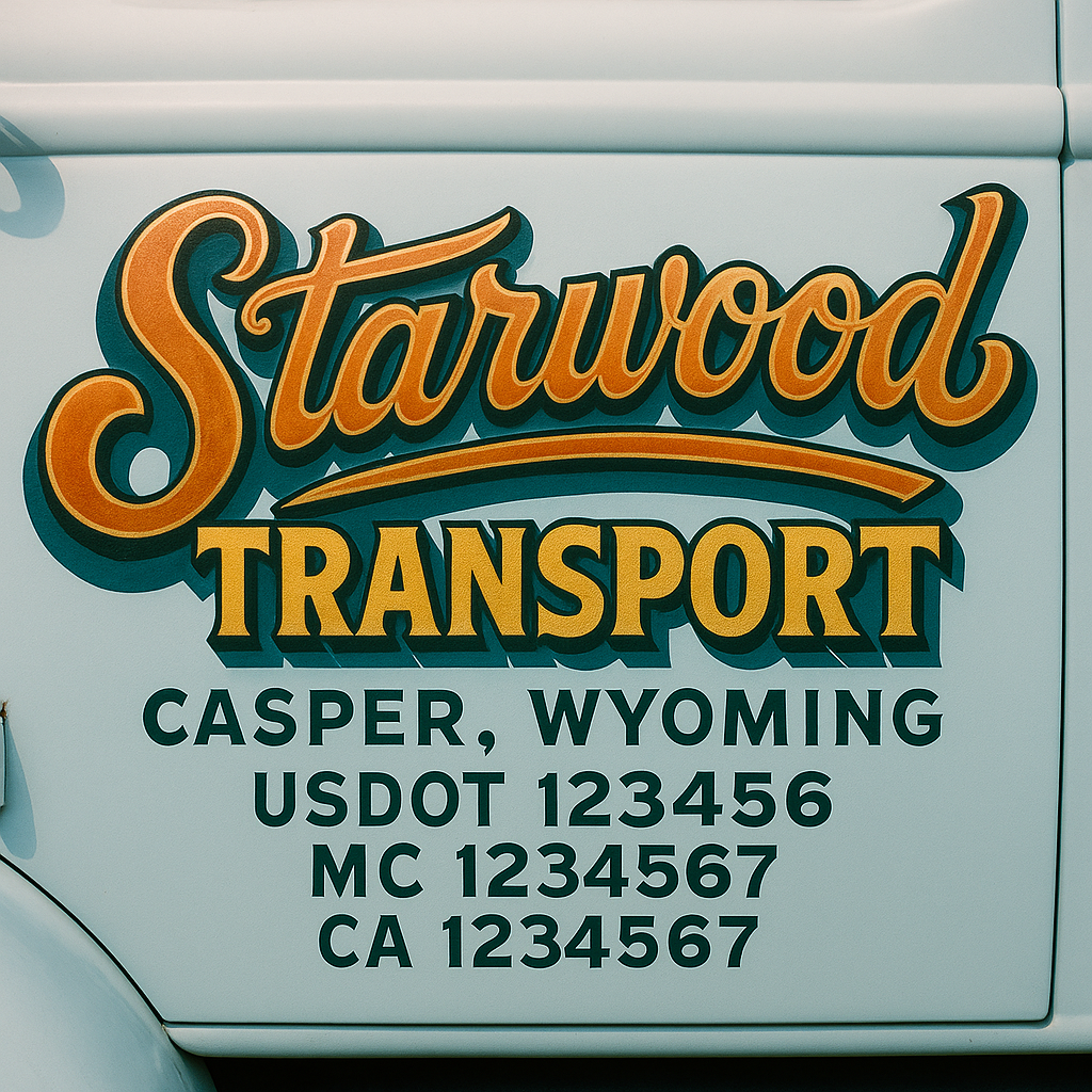 Trucking Door Decal With Name, City, USDOT, MC, CA, KYU, or Regulation Number Decal Stickers | Semi Truck US DOT Lettering Signs