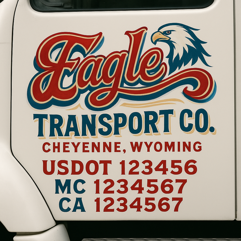 Trucking Door Decal With Name, City, USDOT, MC, CA, KYU, or Regulation Number Decal Stickers | Semi Truck US DOT Lettering Signs