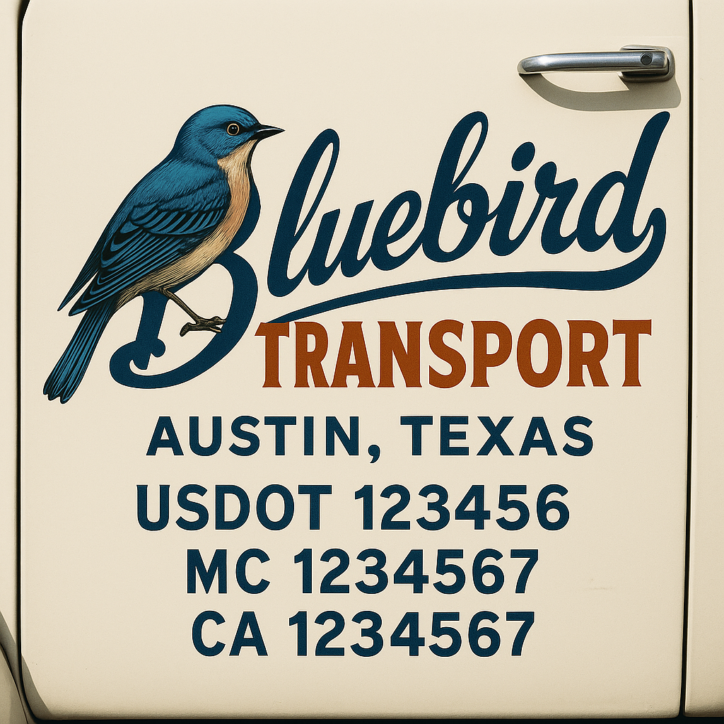 Trucking Door Decal With Name, City, USDOT, MC, CA, KYU, or Regulation Number Decal Stickers | Semi Truck US DOT Lettering Signs