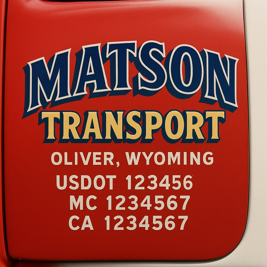 Trucking Door Decal With Name, City, USDOT, MC, CA, KYU, or Regulation Number Decal Stickers | Semi Truck US DOT Lettering Signs