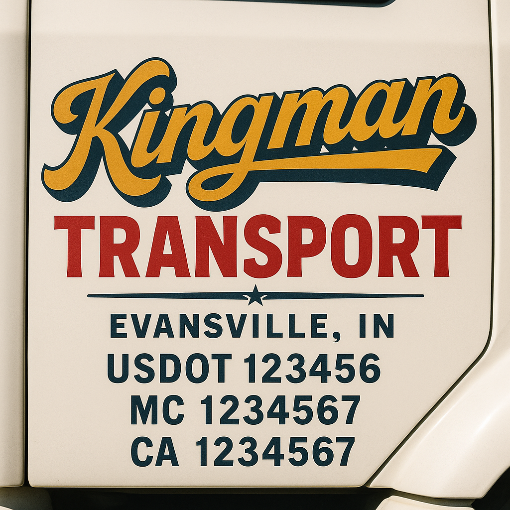 Trucking Door Decal With Name, City, USDOT, MC, CA, KYU, or Regulation Number Decal Stickers | Semi Truck US DOT Lettering Signs