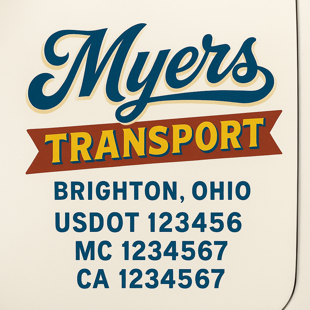 Trucking Door Decal With Name, City, USDOT, MC, CA, KYU, or Regulation Number Decal Stickers | Semi Truck US DOT Lettering Signs