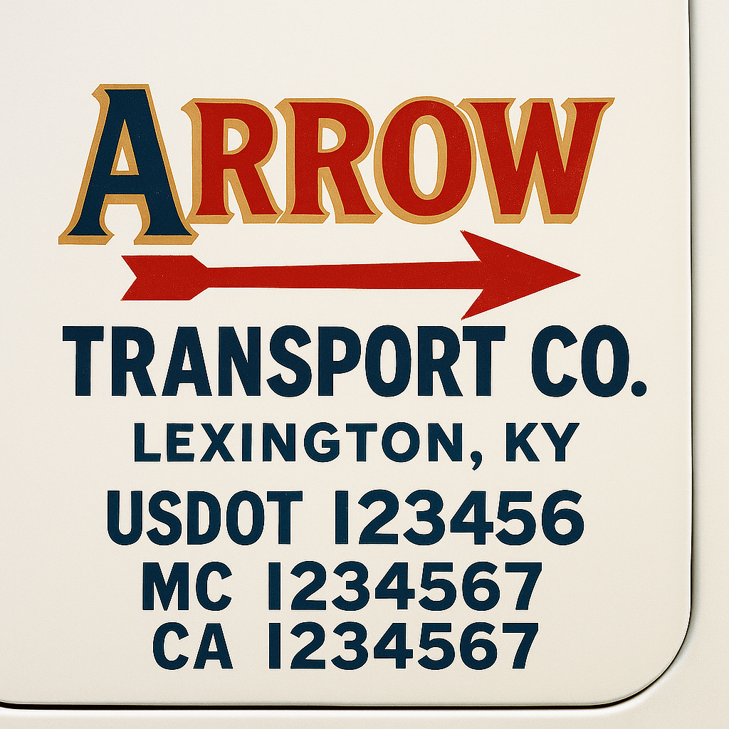 Trucking Door Decal With Name, City, USDOT, MC, CA, KYU, or Regulation Number Decal Stickers | Semi Truck US DOT Lettering Signs